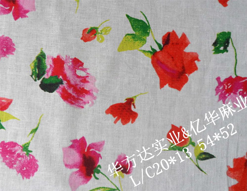 Linen/cotton blended printed fabric  L/C20*13 54*52